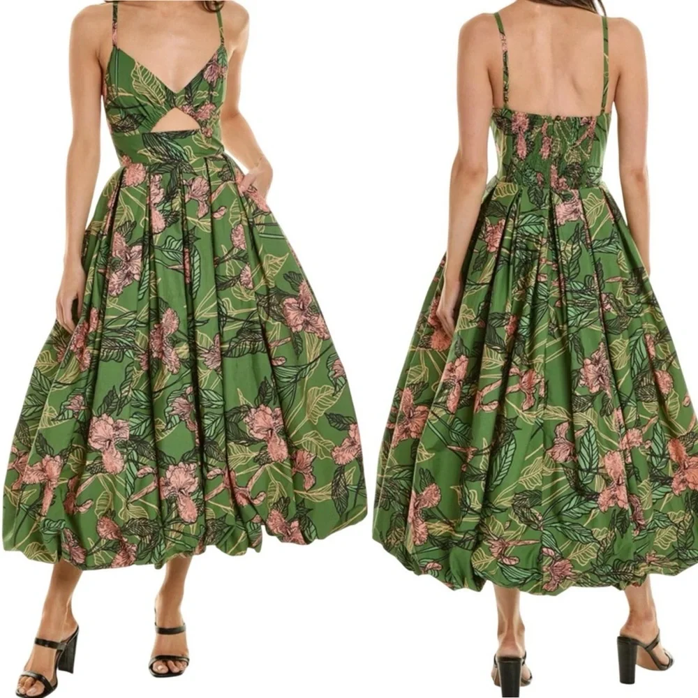 NWT Anthropologie Hutch Green Cutout Bubble-Hem Midi Dress - Picture 4 of 16